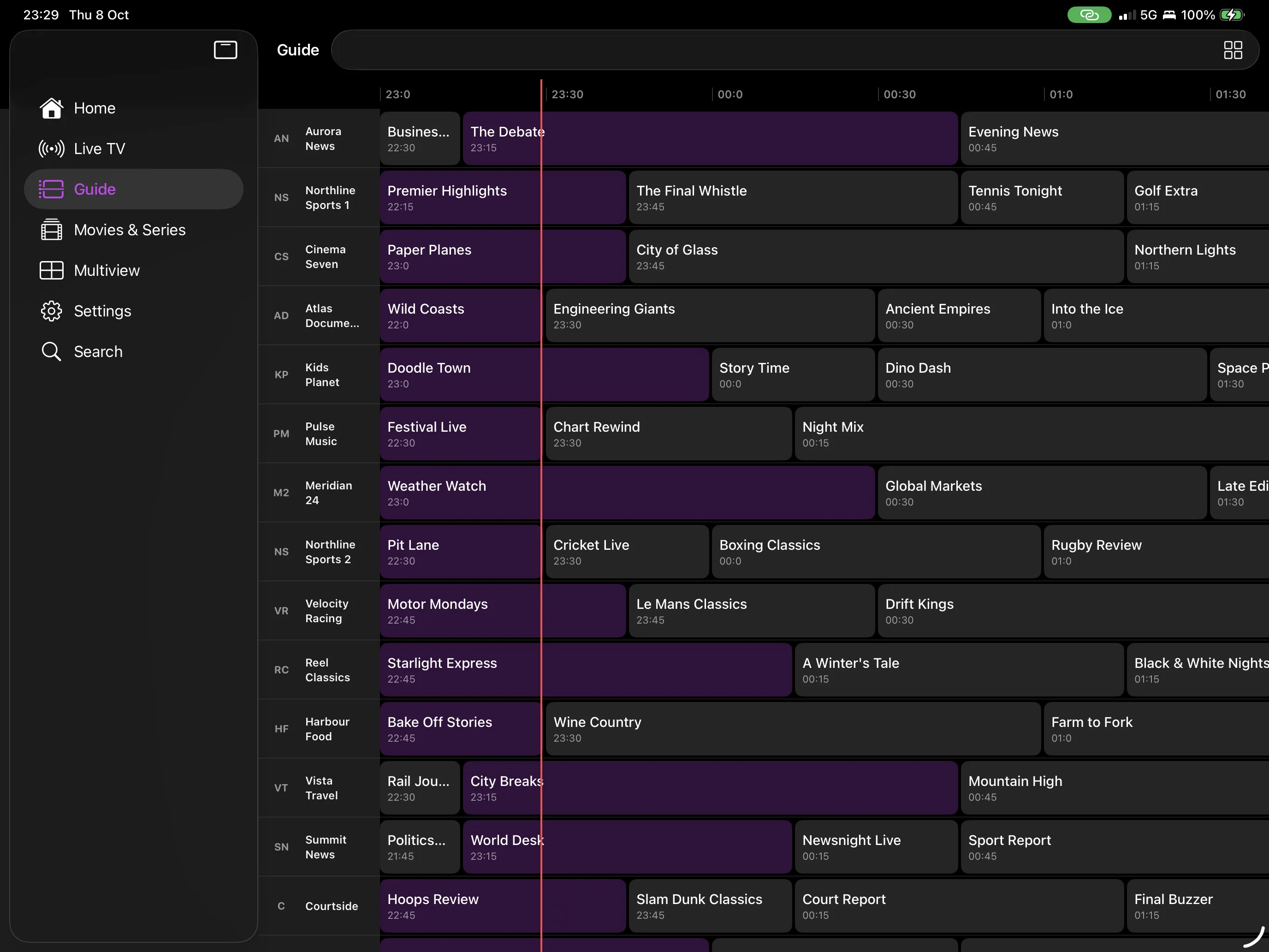 TV guide on iPad with demo programmes
