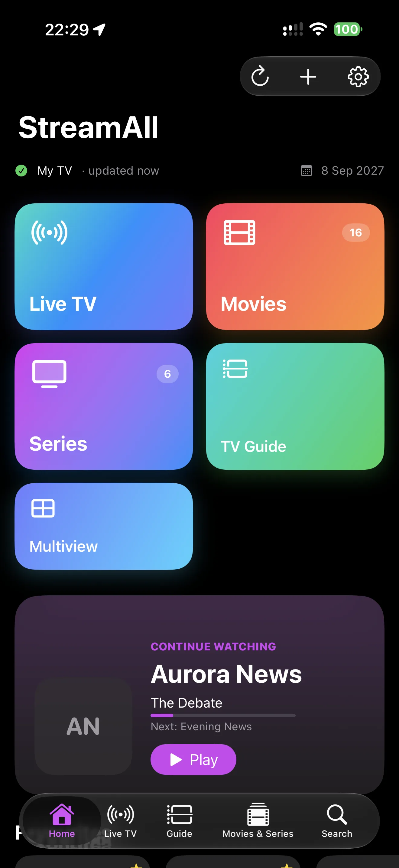 Hectic TV Home on iPhone