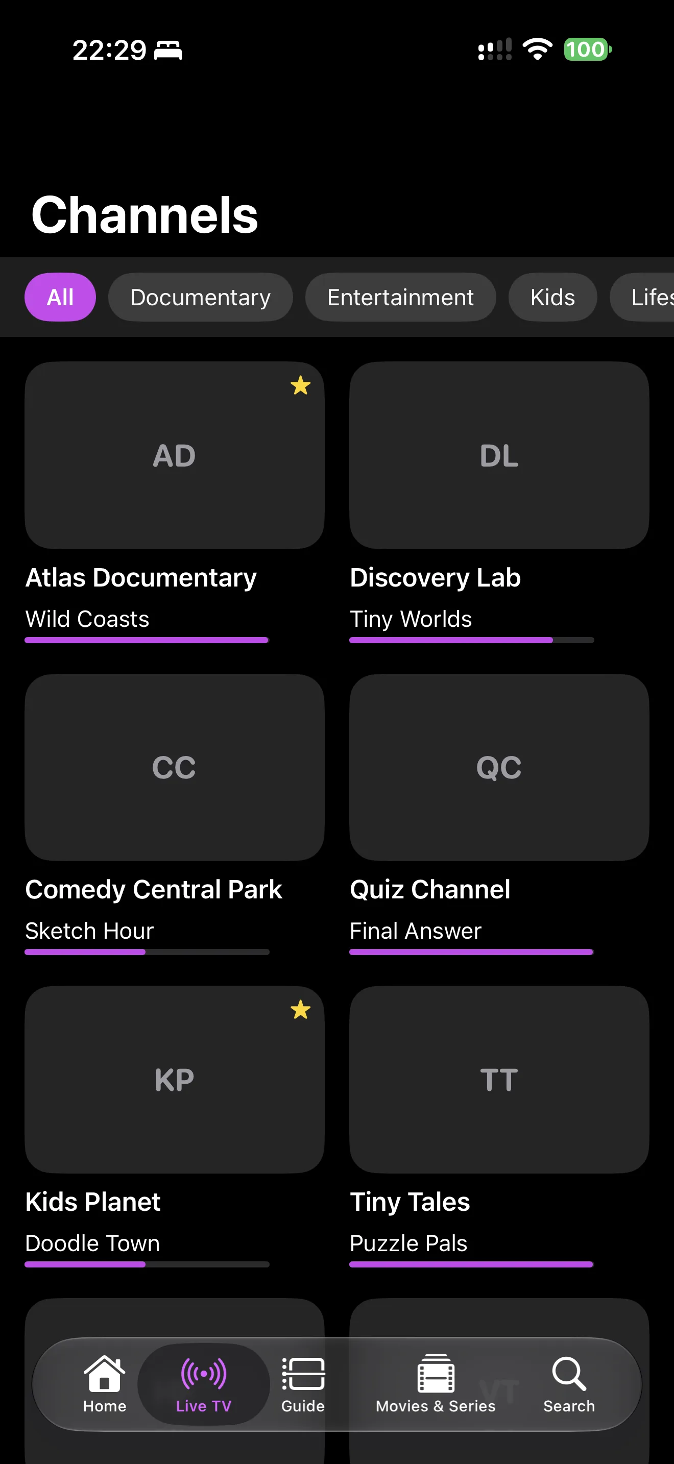 Live TV channel list on iPhone